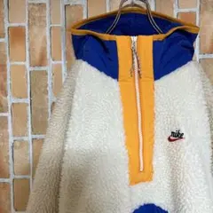 333 NIKE90sナイキ刺繍ロゴ筆記体古着フリースジャケットハーフジップ白青