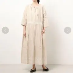 Samansa Mos2 お花刺繍ワンピース コットン リネン 麻 ゆったり