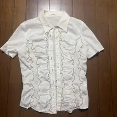 PINORE 半袖シャツ フリルデザイン ホワイトのサムネイル