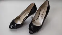 銀座かねまつ☆エナメルオープントゥ22.5cm