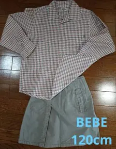 BEBE 長袖チェックシャツ&ラップ付きスカート セットアップ 120cm