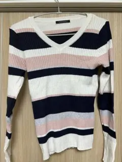 ストライプデザイン長袖ニット M