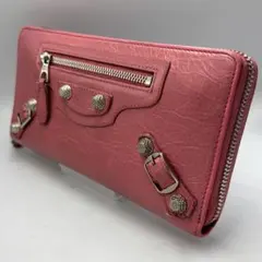 BALENCIAGA バレンシアガ ラウンドファスナー 長財布 ピンク レザーのサムネイル
