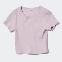ユニクロ リブ クロップド丈 Tシャツ ミニT ピンク 半袖 M