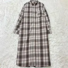 ショコラフィネローブ シャツワンピース チェック ベージュ F ロング丈　綿