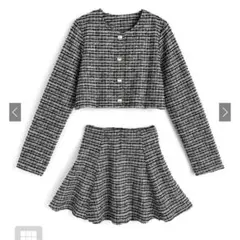 ツイードジャケットメインパン裏地付きフレアミニスカート セットアップsm344