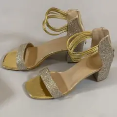 ゴールド ラメ オープントゥ パンプス 23.5cm ヒール5cm