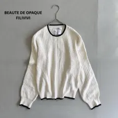 【オペーク】長袖ニット　セーター　毛混　白　ホワイト　クルーネック（38）無地