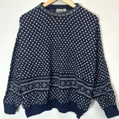 総柄 ニット セーター ヴィンテージ ネイビー 古着 M