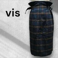 vis ネイビーとブラウンチェック タイトスカートのサムネイル