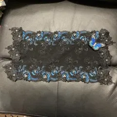 おしゃれレース膝掛け　2way仕様　ブルーローズ　蝶々