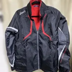 0601 asics 黒/赤 ジップナイロンジャケット S 上のみのサムネイル