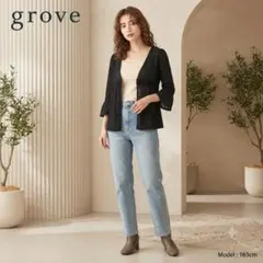 grove 透かし編みカーディガン ブラック 黒 七分袖 春夏のサムネイル