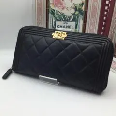 美品★シャネル　ボーイシャネル　ラウンドファスナー　黒　長財布　シールあり