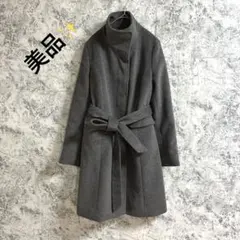 極美品【クードシャンス】アンゴラ混ウエストベルト付き2wayカラーロングコート黒 COCOMOMO（ココモモ）の「ロングコート 2way スタンドカラーコート