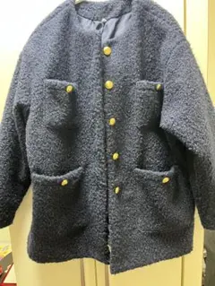 coca プードルボア金釦ノーカラーコート