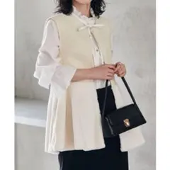 RANAN ノーカラーペプラムファーベスト　Mサイズ　ホワイト