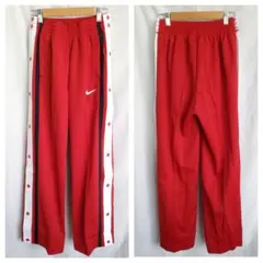 NIKEナイキ 刺繍ロゴ サイドライン スナップパンツ トラックパンツ 赤 白