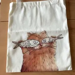 新品未使用 猫柄トートバッグ 茶トラ猫 魚柄 キャンバス風 エコバッグ