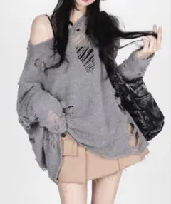 GEMEDA ダメージルースニット グレー 韓国