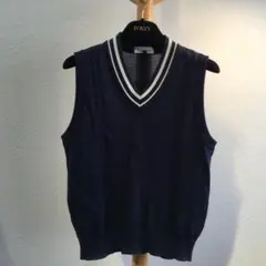 ネイビー Vネック ノースリーブ ニットベスト　M