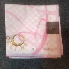 新品保管品　CELINE ピンク リボンデザイン ハンカチ
