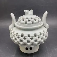 香炉　志松　安昌雄　透かし彫り陶器香炉　蓋付き