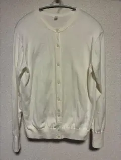 UNIQLOユニクロ　長袖　丸首カーディガン コットン100%　ホワイト　Ｍ