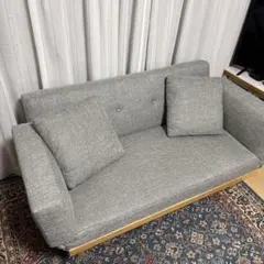 LOWYA 2人 コンパクト ソファーベッド リクライニングソファ　天然木脚