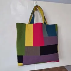 お値下げハギレdeパッチワーク　コットンリネン　カラフル　トートバッグ