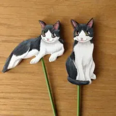 猫1・ガーデンピック2個セット　猫雑貨　ハンドメイド　インテリア雑貨　園芸用品