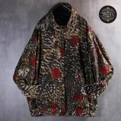 古着　ヴィンテージ　総柄　ポリエステルブルゾン　テロ感　豹柄　M 襟高