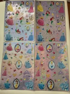 【未使用】海外輸入ディズニープリンセス ホログラムステッカー 4シートセット
