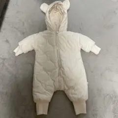 アイボリー クマ耳付きアウター キルティング80cm