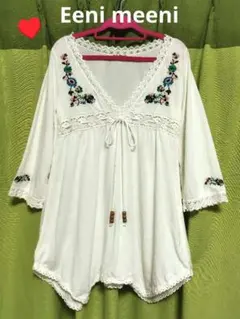 Eeni meeni 花刺繍レーステープ付き柔らかチュニック