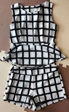 新品未使用 セットアップ ペプラム 格子柄 L ショートパンツ