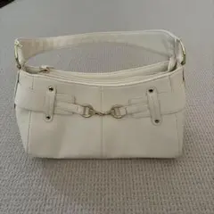 ホワイト ハンドバッグ 合成皮革 ゴールド金具（サブバッグ付）