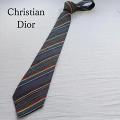 クリスチャンディオール ブルー系 ネクタイ 多色ストライプ 【n6612】