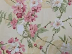 桜と鳥のベージュ系プリント綿生地
