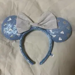 水色ハート型スパンコールミッキー耳カチューシャ