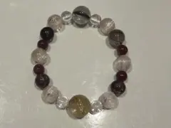 天然 沈香（約17.5mm）× 砗磲×ストロベリークォーツ×瑪瑙 ブレスレット