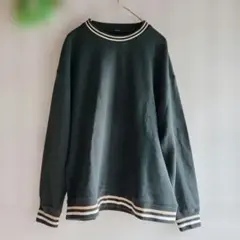 【BEAMS HEART】L ダークグリーンラウンドネック トレーナー