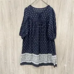 earth music&ecology チュニック　花柄　フリーサイズ　ネイビー