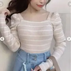 【ROYAL PARTY】洗えるニットスクエアネックパワショルトップス