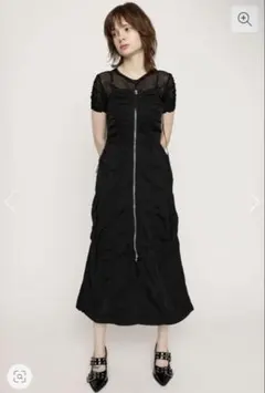 SLY FRONT ZIP GATHER CAMI ワンピース ブラック