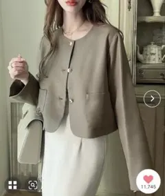 ノーカラージャケット M グレー