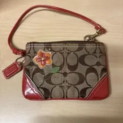 Coach 花装飾 ポーチ ブラウン/レッド