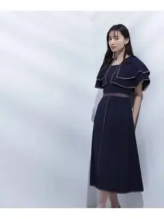 バイカラーラッフルスリーブワンピース　ナチュラルビューティーベーシック