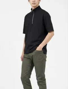 【美品】ABAHOUSE ハーフジップ カットソー 半袖 黒 モックネック日本製のサムネイル