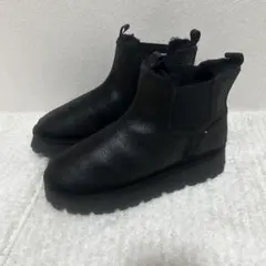 ★新品未使用★ブラックラメ サイドゴア 本革ムートン ブーツ 厚底LL